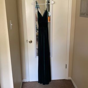 Emerald green velvet formal gown